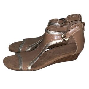 Aerosoles Women Yet or No Sandals 6.5 Brown Leather Open Toe Wedge Comfort Shoe